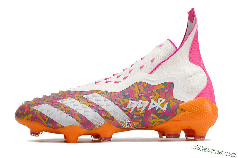 New FG Soccer Cleats - White and Orange Predator Freak+ for